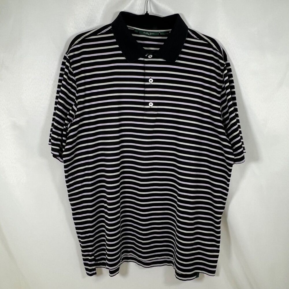 Bobby Jones Men’s Large Black Striped Golf Polo Shirt 100% Cotton